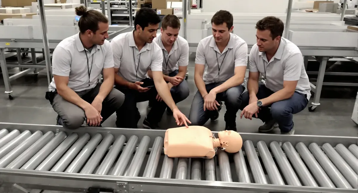 Session de formation sauveteur secouriste du travail : le formateur montre le point de compression sur le mannequin